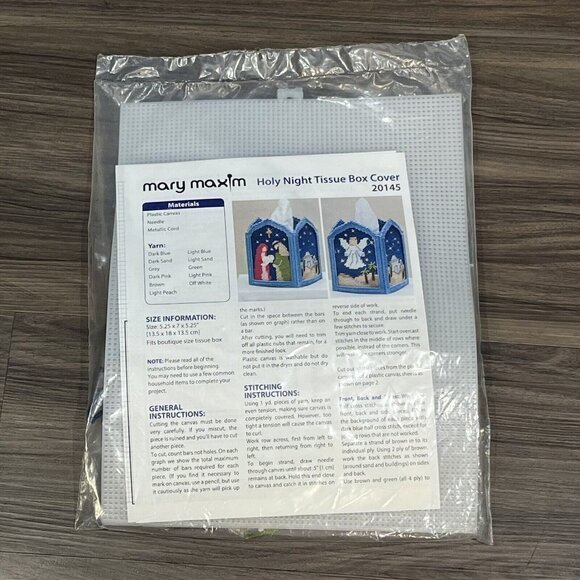 Mary Maxim Sealed Holy Night Nativity Tissue Box Cover Needlepoint Kit 20145 - Picture 1 of 11